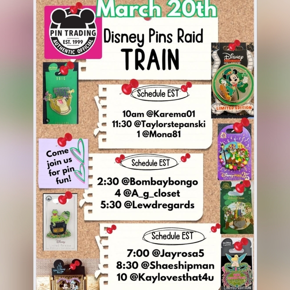 Disney Other - March 20th Disney Pin Train! Tons of Pins!